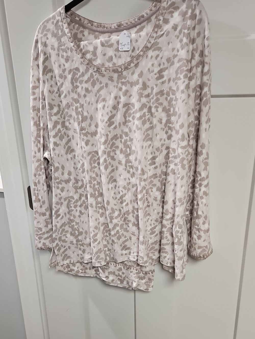 Carole Hochman Beige Animal Print Long Sleeve Sleep Top
